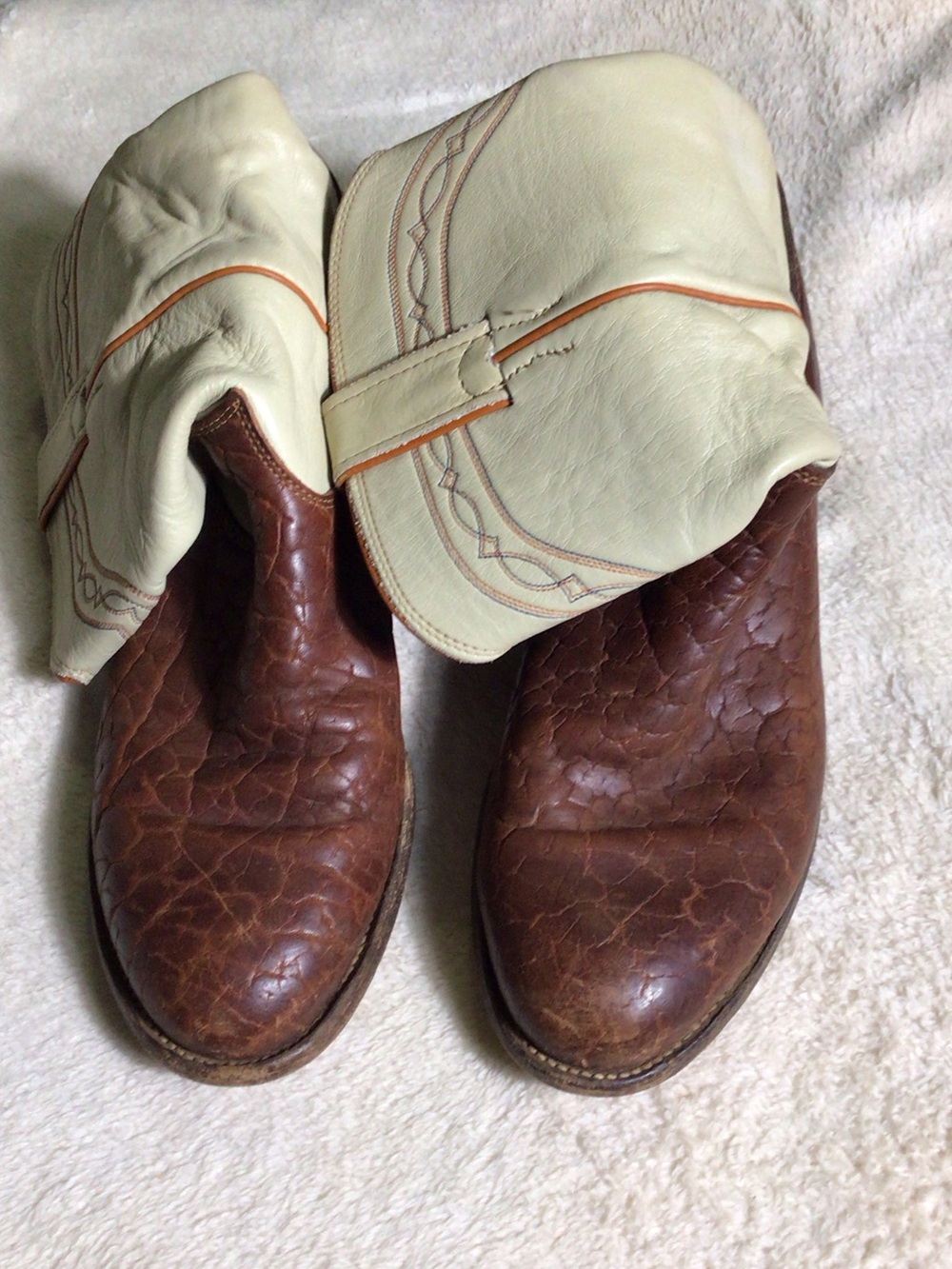 Justin Boots Two-Tone Brown and Cream Western Pull-On Boots